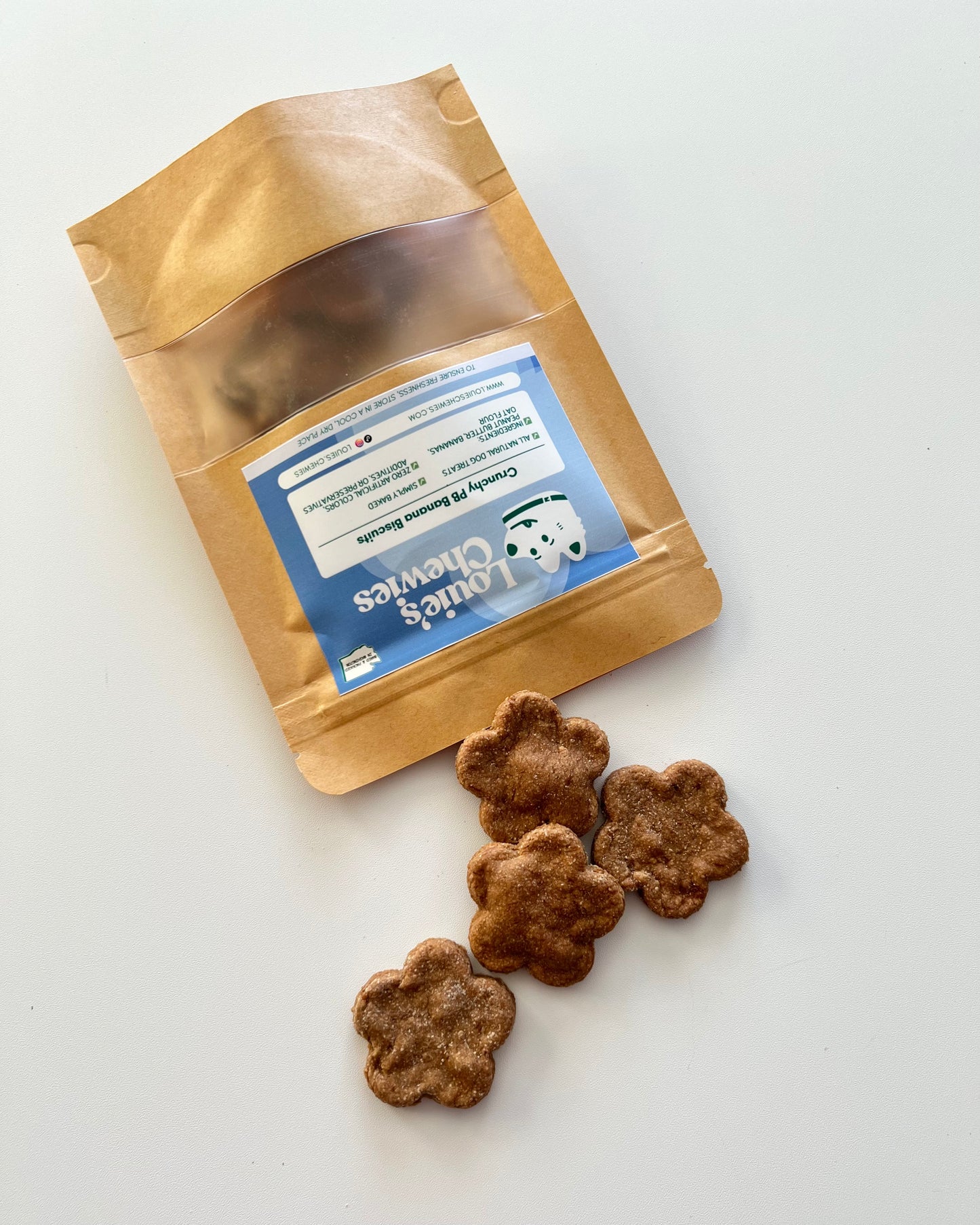 Louie's Chewies peanut butter banana dog biscuit rounds, small batch handmade Seattle WA